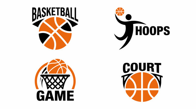 Collection of basketball logos and icons.