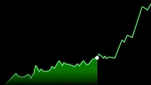 Neon Green Stock Market Uptrend Line Chart Bull Market Financial Growth on Dark Background