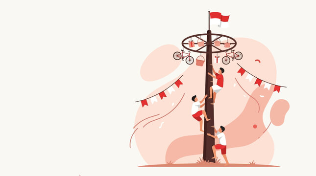 Panjat pinang traditional pole climbing game vector illustration for Indonesia Independence Day celebration