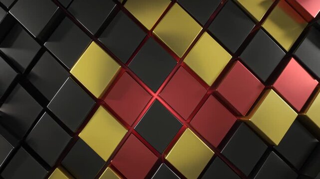 Abstract 3D Diamond Pattern: Black, Gold, and Red geometric background with metallic texture.
