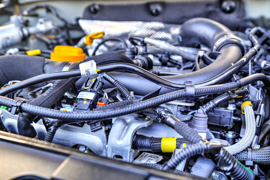 Modern car engine background close up view