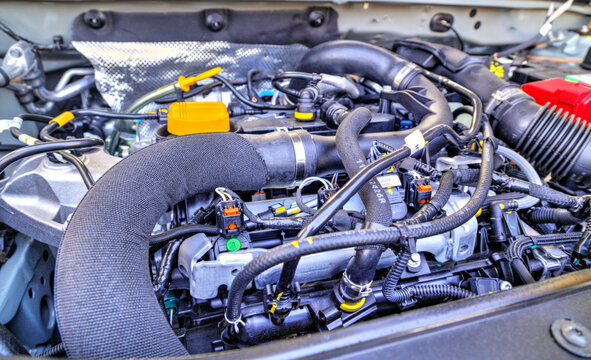 Modern car engine background close up view