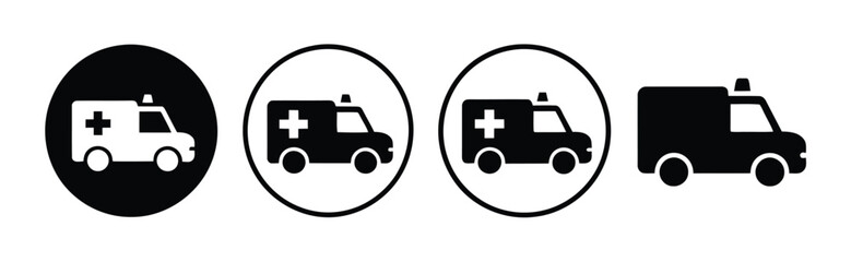Ambulance icon vector featuring emergency medical truck, ambulance car sign and healthcare transport symbol, isolated design for rescue services, first aid, paramedic response, and hospital transporta © Khoteza