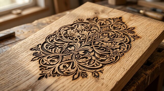 Intricate wood carving detail floral pattern decorative surface craftsmanship