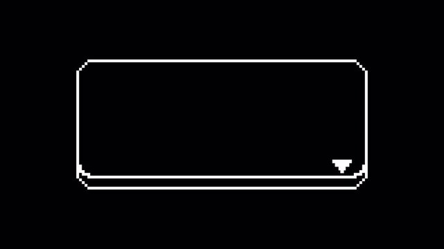 Classic 8-Bit RPG Text Box with Pixel Cursor on Transparent Background