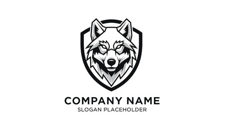 Obraz premium Cute Cartoon Husky Dog Logo Design with Shield Element