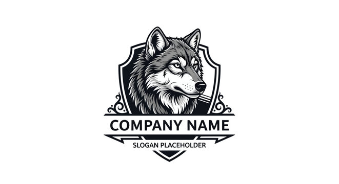 Sleek Wolf Logo Design with Shield