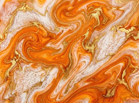 Orange marble texture with gold veins, abstract liquid swirl background, luxury fluid art stone pattern for elegant interior design and branding