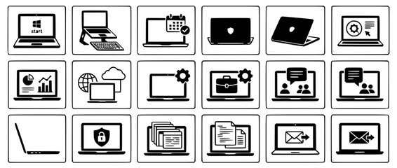Laptop Icons Set: Technology, Business, and Communication Concepts © Ragat Sekolah