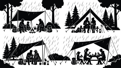 Fototapeta premium People camping and relaxing in a forest
