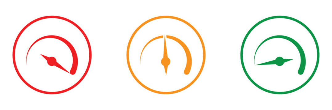 Simple speedometer icon. speed indicator icon. Fast speed icon vector illustration. Speedometer gauge dial icons dashboard meter and tachometer vector graphics set. eps 10