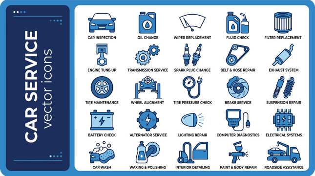 Car service vector icons set