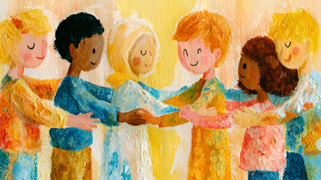 Children of different ethnicities helping one another