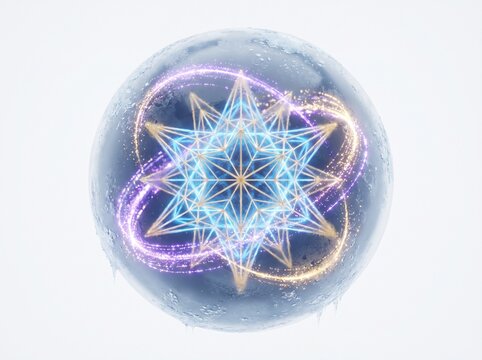 Isolated 3D illustration of quantum computing cryogenic core with glowing qubit structure on white background
