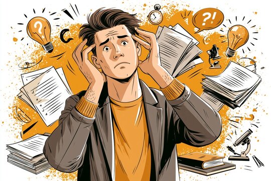 The demon, good and bad, is talking to a worried man. 3D free to edit vector. Do and Don't symbols. Business problem, idea, decision making and solution, job and career path concept, confusing man
