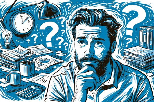 The demon, good and bad, is talking to a worried man. 3D free to edit vector. Do and Don't symbols. Business problem, idea, decision making and solution, job and career path concept, confusing man