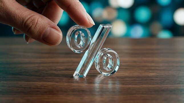 Glass Percentage Symbol, Financial Discount, Sale Offer, Business Growth, Economic Concept, Marketing Promotion, Retail Pricing, Abstract Background