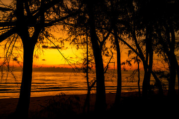 Sunrise on sea and silhouette of pnie © suthin3