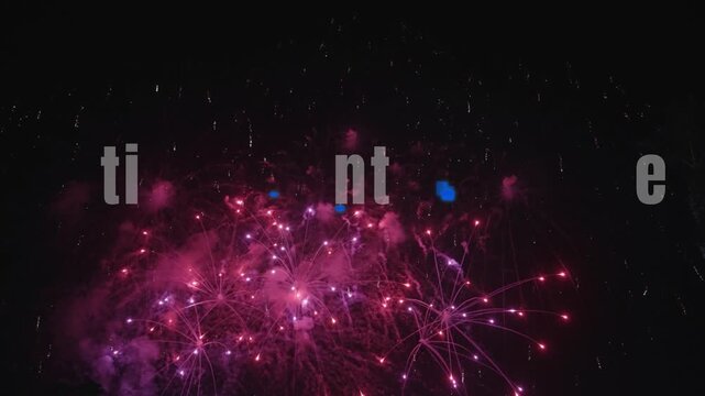 Vibrant pink fireworks exploding against a dark night sky with futuristic digital effects