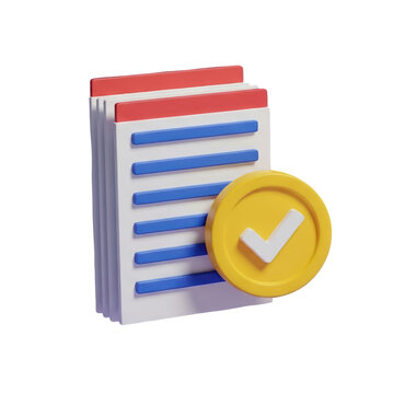 Stack of documents with completed task coin, symbolizing project completion