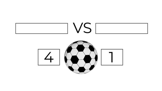 football match scoreboard template with spinning ball and changing score digits.