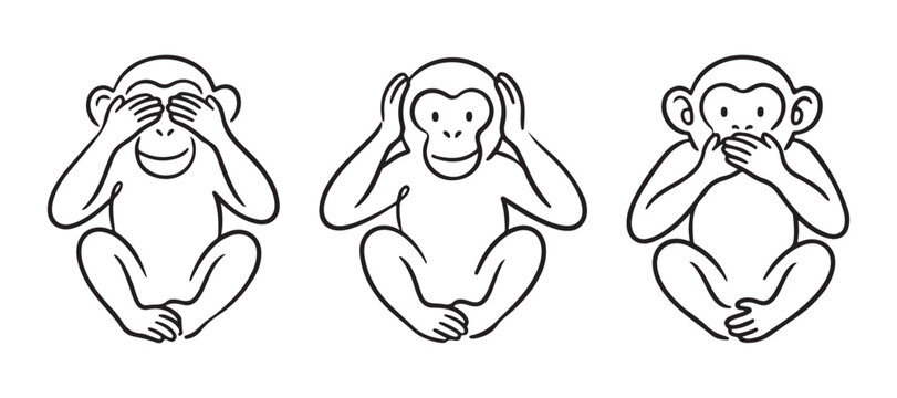 three wise monkeys hand drawn icon
