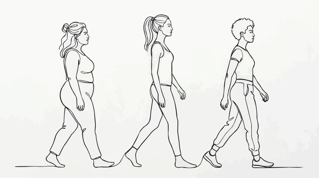 
Women with different body types, depicted in continuous-line silhouettes.