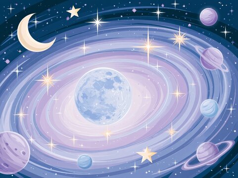 moonlight background design,Shining
illustration with sky stars on abstract
template. space moon and stars cosmos
galaxy solar system cartoon vector
illustration