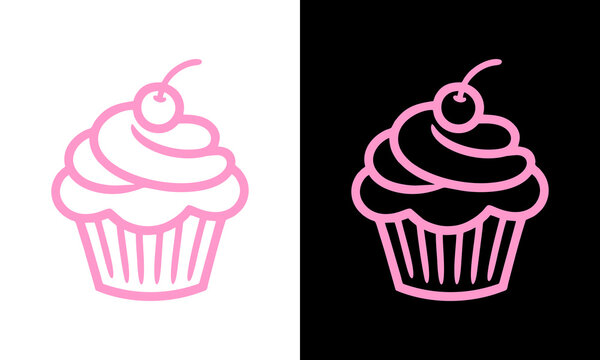 Pink neon cupcake outline ico...