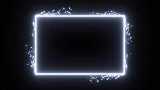 Glowing white neon rectangular frame on a black background