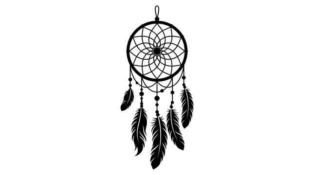 dreamcatcher, bohemian wall art, black vector icon, web decoration isolated on White Background silhouette