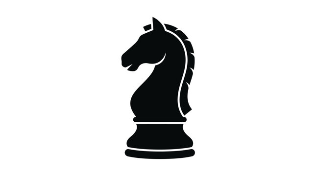 Black knight chess piece, horse head icon, vector silhouette, strategy game symbol isolated on White Background silhouette