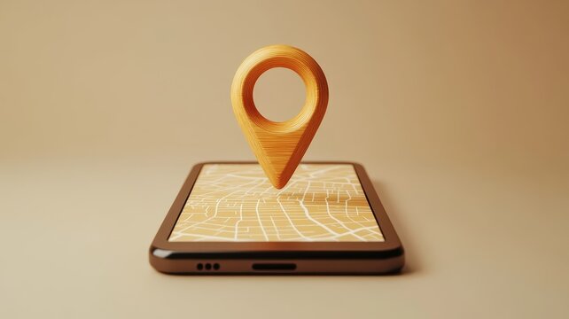 Smartphone displaying digital map with floating navigation location marker pin 3d illustration concept