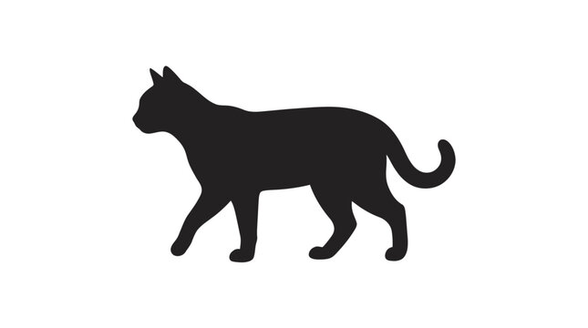 Black cat silhouette, feline icon, animal shape, pet design isolated on White Background silhouette