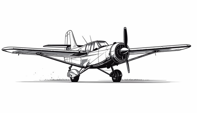 Vintage Military Airplane Aircraft Illustration.