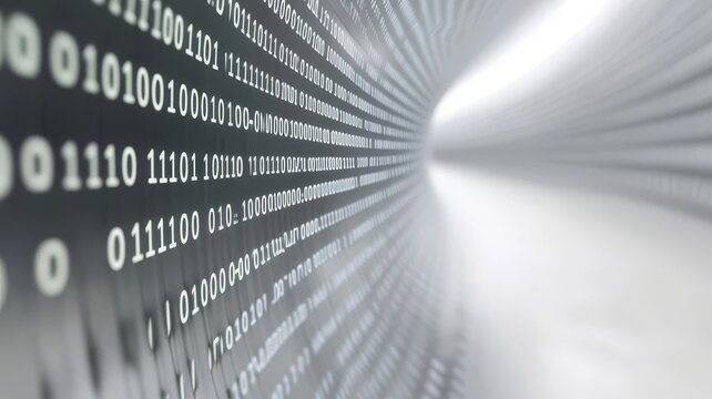 Abstract digital tunnel background with binary code data stream technology concept