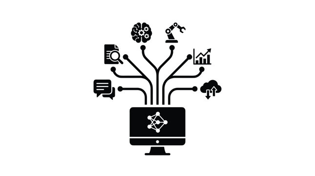 Computer interface AI data flow concept