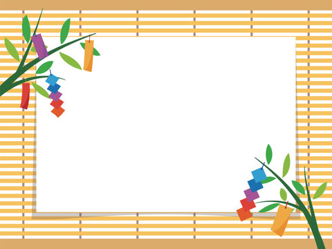 Japanese style frame with sudare blind background and Tanabata decorat