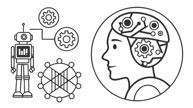 Set of  Artificial intelligence icons Each icon will be different, create a vector outline icons using white background and black color.