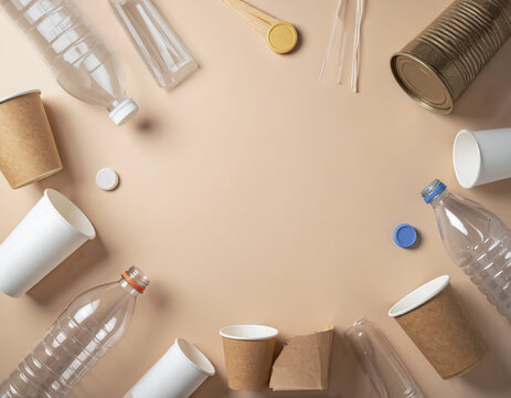 Minimal Recycling Background with Waste Sorting Items and Copy Space