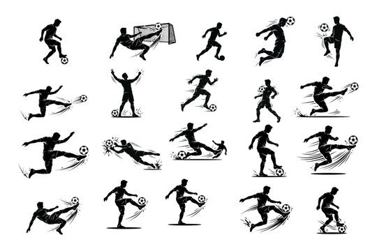 set of vector silhouette football pose mono color.