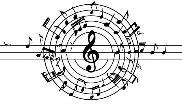 Concentric music staff rings with central treble clef icon