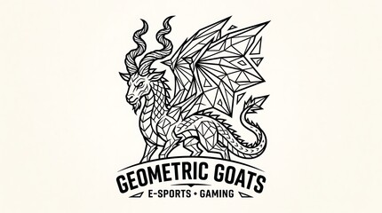 Naklejka premium Geometric goat dragon logo, e-sports gaming emblem, black line art design