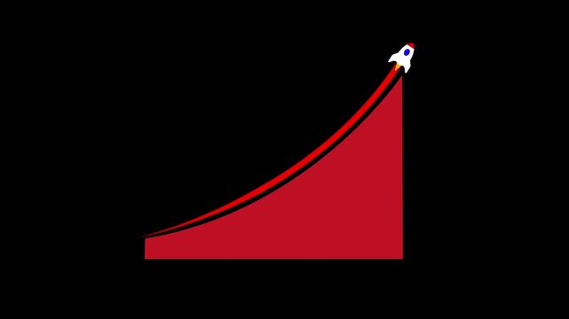 Animated rocket chart symbolizing business progress and successful growth.Rocket launch success chart animation on black background showing growth and progress.