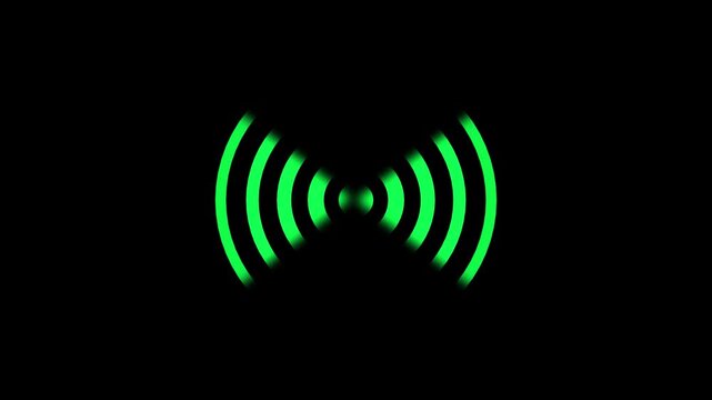 radio wave signal emanating from center on black background animation.Green radio waves emanating from center on black background for signal detection.