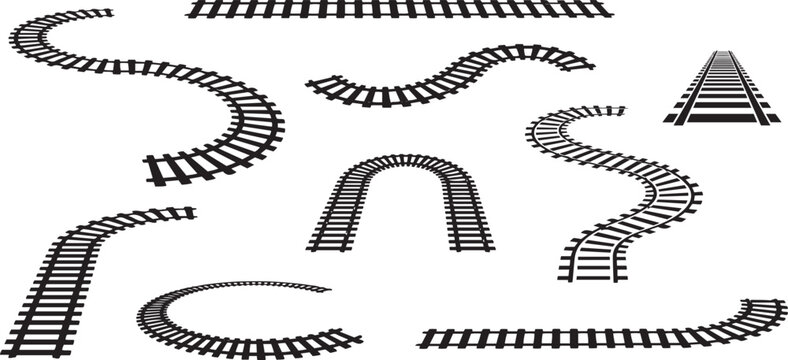 Railway Train Track Route Vector, Round Circular Curve Railroad Path Line Icon, Railway Route Pattern Illustration	