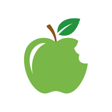 Green apple with bite flat vector icon
