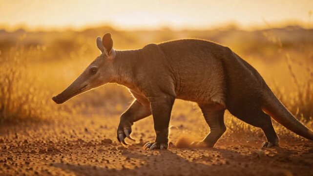 Aardvark at golden light blur background