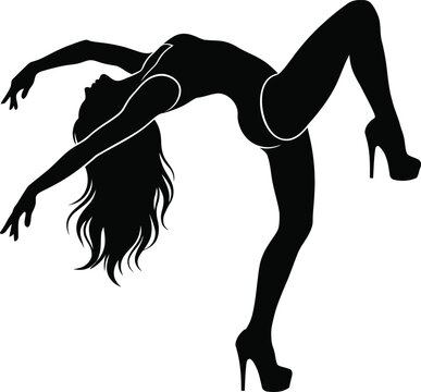 flexible woman dancing backward bend silhouette in high heels isolated on white background vector graphic element