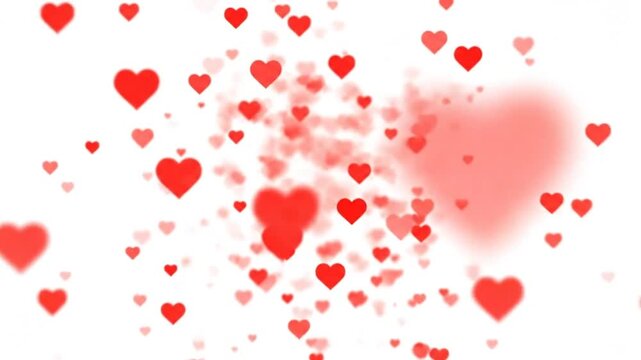 Red hearts explode on white background, romantic concept for love, valentine's day, wedding celebrations, and greeting cards